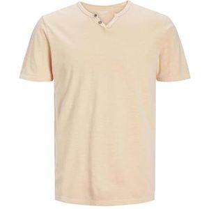Mann JACK & JONES Eenvoudig T-shirt V-hals Korte mouw Katoen Shirt met Knoppen JJESPLIT, Colour:Orange, Size:M