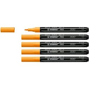 Acrylmarker - STABILO FREE Acrylic - T100 Ronde Punt 1-2mm - 5 stuks -oranje
