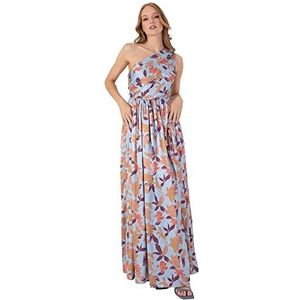 Anaya with Love Dames maxi-jurk met split split één schouder mouwloze lange bloemen voor bruiloft gast zomer avondjurk, Blauw, 54