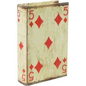 Biscottini Opbergdoos voor speelkaarten van hout, L 10,5 x D 3,5 x H 14,5 cm, speelkaartenbox met stof bekleed en antiek, box met kaartspel