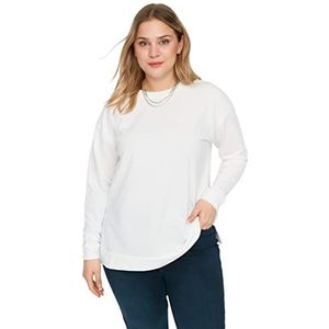 Trendyol Dames ronde hals effen normale plus size sweatshirt, ecru, XL, Ecru, XL