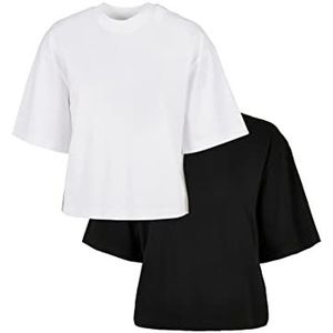 Urban Classics Dames T-shirt 2-pack van 100% biologisch katoen met oversized snit Ladies Organic Oversized Tee in zwart en wit, maten XS - 5XL, wit + zwart, XS
