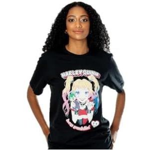 CID Harley Quinn Zwart Anime Puddin' T-shirt voor volwassenen, uniseks, maat M, Zwart, M