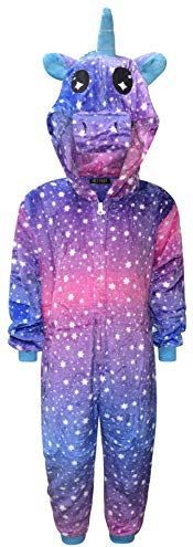 Eenhoorn onesie voor kinderen, meisjes, comfortabele pyjama, jongens, zacht slaappakje, cadeau voor kinderen, dierenjumpsuit, verkleedkostuum, Eenhoorn - paarse roze sterren, 8-9 Jaren