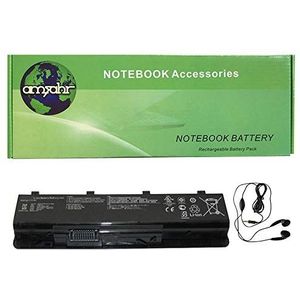 Amsahr Vervangende laptop batterij voor Asus 07G016J71875, N55SF-A1, N45S Series N55SF-S2151V - Omvat stereo oordopjes zwart