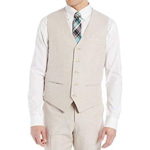 Perry Ellis Big & Tall Suit Vest Men's Tall, Natural Linen Herringbone, 3X Large (Big)