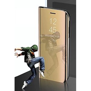 Beschermhoes met spiegel voor Xiaomi Redmi 9C, luxueus, met standfunctie, goudkleurig
