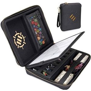 ENHANCE RPG Organizer Case - DND Binder met ingebouwde karakter blad houder en uitwisbaar Scribe Panel, dobbelstenen rolgebied, verwijderbare pen zakje, miniatuur schuim lade, polsband en meer (zwart)
