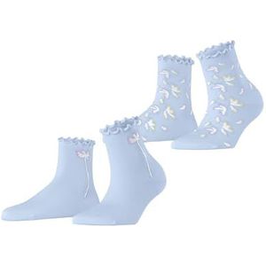 ESPRIT Dames Korte Sokken Blossom 2-Pack W SSO Viscose Dun gedessineerd Multipack 2 Paar, Blauw (Cloud 6293), 35-38