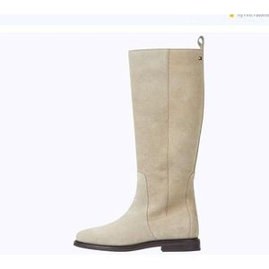 Tommy Hilfiger Vrouwen Vlag Suede Lange Boot Zip (FW0FW08178) Hoog, Beige (Beige), 7 UK, Beige, 41 EU