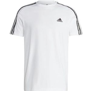 adidas Heren Essentials Single Jersey 3-Stripes Tee, White/Olive Strata, XS Short