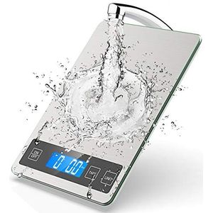 NBPOWER Digitale keukenweegschaal, 10 kg, grijs, digitale weegschaal, huishoudweegschaal, digitaal, elektronische weegschaal, keuken met groot roestvrij staal, weegoppervlak, gram, 1 g, nauwkeurigheid