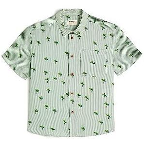 Koton Boys's shirt met korte mouwen, palm bedrukt, één zak-detail, Witte streep (0s0), 11-12 Jaar