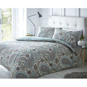 Sleepdown Dekbedovertrek en kussensloopset, digitale print, superkingsize bed, paisleypatroon, blauwgroen