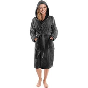 NY Threads - Luxe Zacht Fleece - Badjas - Donker Grijs - Met Capuchon