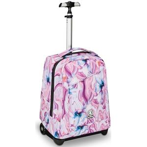 Invicta Schooltrolley Benin Fantasy, roze en paars, 2-in-1 met schouderbanden, als rugzak, drinkflessentas en laptophouder, voor school en reizen, jongens, Roze, Eén maat, school