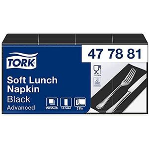 Tork 477881 Soft Lunchservetten zwart 1/8 gevouwen / 3-laags, voorgevouwen servetten voor kleine gerechten of snacks/Advanced kwaliteit / 10 x 150 (1500) papieren servetten / 32,6 x 33 cm (B x L)