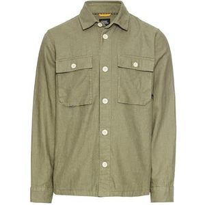 camel active - Overshirt - Donker Groen - Gemaakt van Linnen-Katoenmix