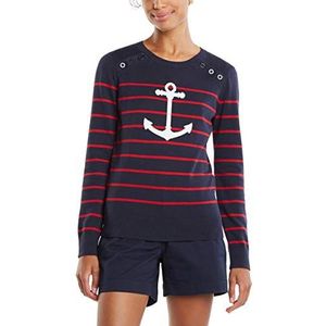 Nautica Womens Voyage lange mouw 100% katoen gestreepte trui met ronde hals, marineblauw, M