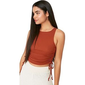 Trendyol Dames Loungewear Getailleerde Bodycon Crew Neck Geweven Blouse, Tegel Rood, XL