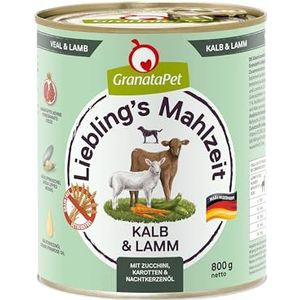 GranataPet Liebling's Mahlzeit kalf en lam, natte hondenvoer, voedsel voor volwassen honden zonder granen zonder toegevoegde suikers, compleet voer 6 x 800 g