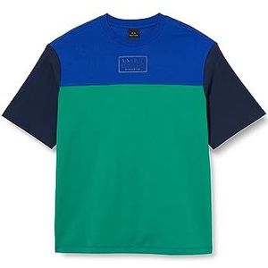 Armani Exchange Herensweater met korte mouwen, bedrukt logo, cross-genderpolo sweater, blauw/groen/zwart, L