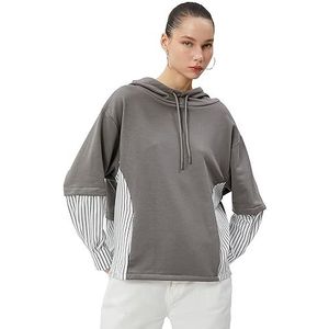 Koton Dames Hooded Long Sleeve Slogan Printed Striped Sweatshirt, grijs (031), XL