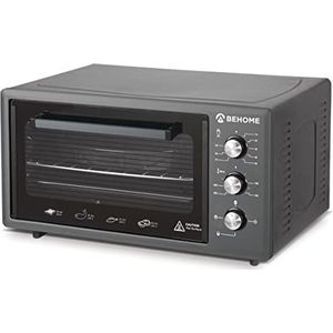 Behome Elektrische oven, 48 liter, zelfreinigend, met binnenverlichting, temperatuur tot 320 °C, dubbel glas, hittebestendig, timer 2 bakvormen en 1 rooster (zwart)