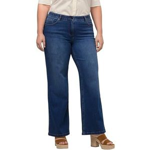 Ulla Popken Marlenejeans Mary 92 806288903-92 Marlenejeans voor dames, grote maten, plus-size, brede pijpen, comfortabele tailleband, biologisch katoen, donkerblauw denim, Donkerblauwe denim, 36W x