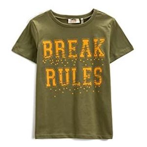 Koton Boys T-shirt met korte mouwen en ronde hals, slogan thema, bedrukt, kaki (894), 11-12 Jaar