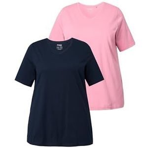 Ulla Popken - Shirt - Navy - 2 Pack - Halve Mouw - V-hals