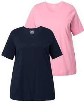 Ulla Popken - Shirt - Navy - 2 Pack - Halve Mouw - V-hals