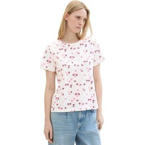 TOM TAILOR Basic T-shirt voor dames met print, 35315 - Offwhite Pink Flower Design, XL