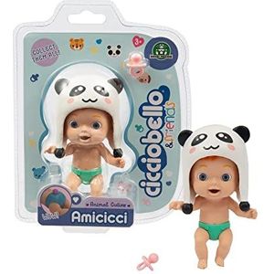 Cicciobello - Animal Cuties Panda Boy, Cicciobello mini-figuur met dierenhoed en vlecht op de luier, voor meisjes vanaf 3 jaar, CC038100, Giochi Preziosi
