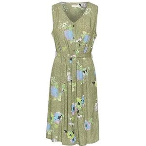 Cream Dames maxi-jurk met mouwen en ruches en rechte hals, zomer, losse pasvorm, dames, Vintage olie groen bloemen, 42