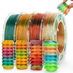 AMOLEN TPU Flexible 3D Printer Filament Bundle, veelkleurig transparant regenboog TPU 1,75 mm Filament, 200 g x 4 spoelen, 3DTPUSET