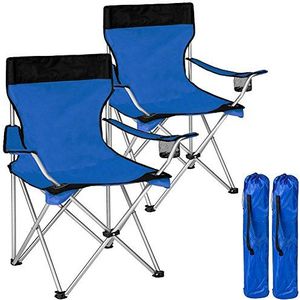 BAKAJI Paar opvouwbare campingstoelen met tas camping zee strandstoel outdoor vissen polyester & roestvrij staal met deurcompartiment drankjes en smartphones (blauw)