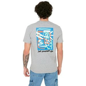 Trendyol Heren grijs heren slim fit T-shirt met korte mouwen T-shirt, grijs, klein