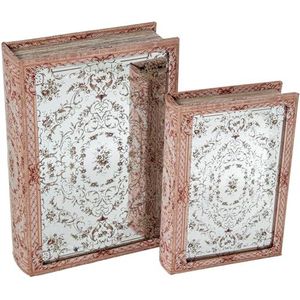 DRW Set van 2 houten boekenkisten met spiegel en binnenkant van natuurlijk fluweel, groen en rood, 30 x 20 x 7 cm en 24 x 16 x 5 cm