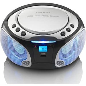 Lenco SCD-550 - CD-speler voor kinderen - CD-radio - Stereoanalage - Boombox - MP3 en USB-speler - Bluetooth - 2 x 2 W RMS-vermogen - Party Lights - zilver