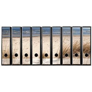 Set van 9 stuks brede ordner-etiketten zelfklevend (ordnerrugstickers) fantastisch strandblik voor je archiefkast, duin, strand en zee