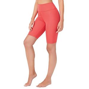 LOS OJOS Basics Fietsbroek voor dames, hoge taille, biker, shorts, yoga, workout, hardlopen, compressie shorts, koraalrood, XL