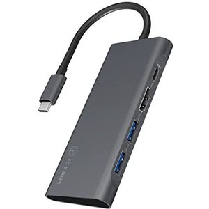ICY BOX USB-C dockingstation voor notebook en tablet met geïntegreerde kabel, HDMI, 2x USB-A, 1x USB-C voor Power Delivery, aluminium antraciet/zwart