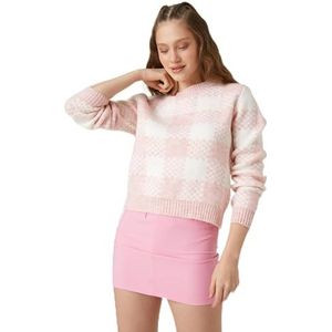 Koton Gebreide trui voor dames, ronde hals, lange mouwen, patroon, Roze design (2d5), S