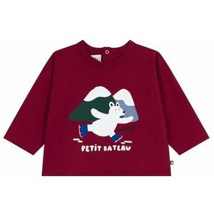 Petit Bateau Baby T-shirt van katoen met lange mouwen, kattenmotief, Amarant, 3 Maanden