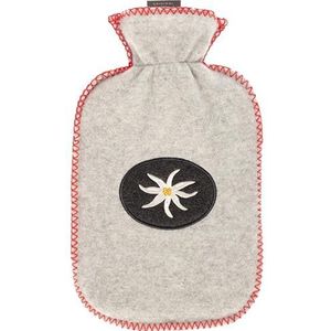 Fashy Warmwaterkruik 2,0 l met fleece bekleding, edelweiss-applicatie, siernaad in rood