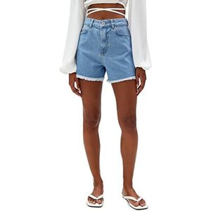 Koton Denim Shorts met hoge taille, destroyed zakdetail, Light Indigo (Lgt), 36