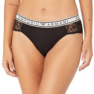 Emporio Armani Dames Dreamy Viscose Lace Logo Band Brief, zwart, L