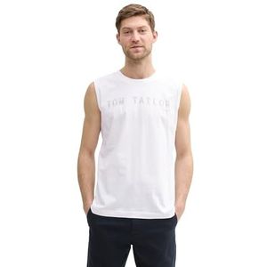 TOM TAILOR Tanktop voor heren met logo-print, 20000 - wit, XS