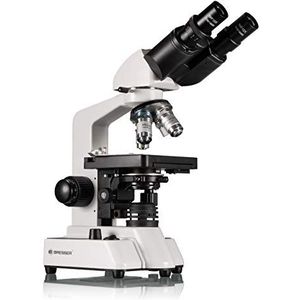 Bresser Doorlicht microscoop Researcher Bino 40 x 1000 x vergroting voor hogere eisen, met LED-verlichting, draaibaar binoculair opzetstuk, coaxiale kruistafel en grove en fijne scherpstelling